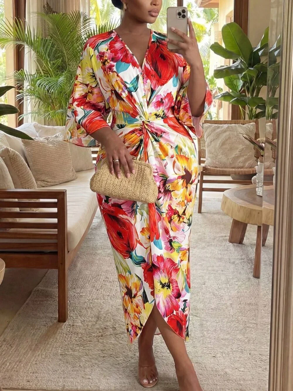 Multicolor Boho Women's Plus Size Elegant Floral Print Fitted Dress